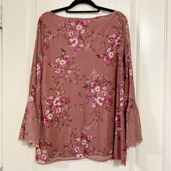 VERVE AMI Mauve long bell sleeve mesh overlay plus size blouse ~ XL XXL 2X shirt - Picture 13 of 13